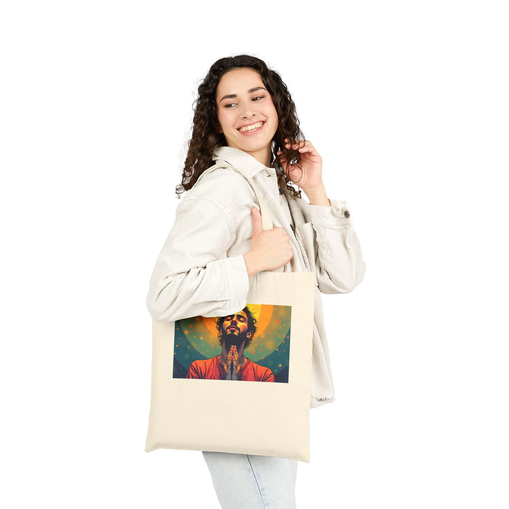 Praying Man - Serenity in Cosmic Light - Canvas Tote Bag