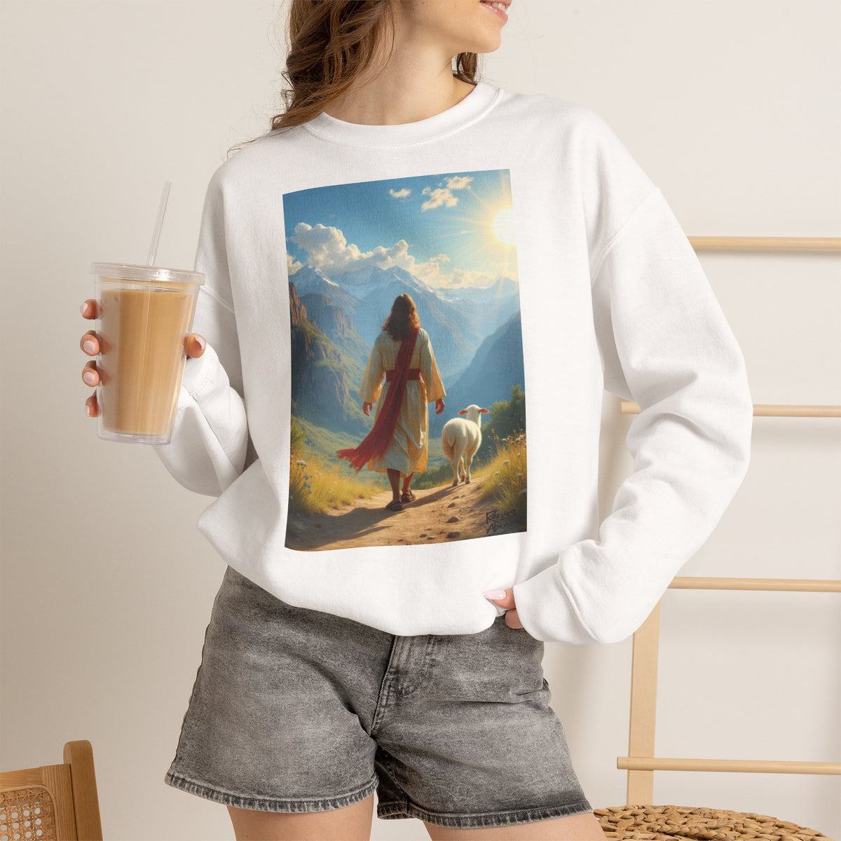 Jesus and the Lost Lamb | Crewneck Sweatshirt | Christian Art | Faith-Inspired
