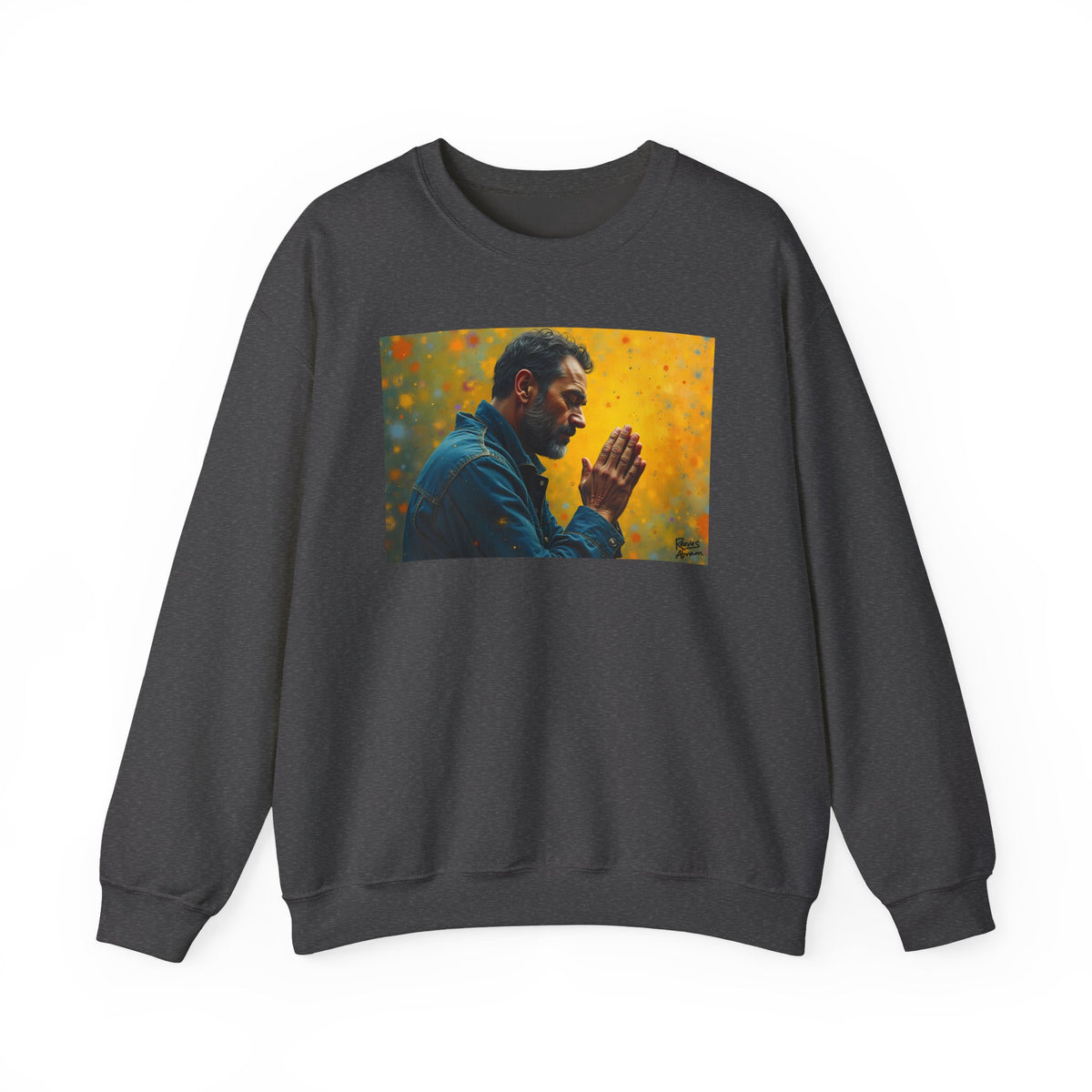 Man in Prayer | Crewneck Sweatshirt | Christian Art | Faith-Inspired
