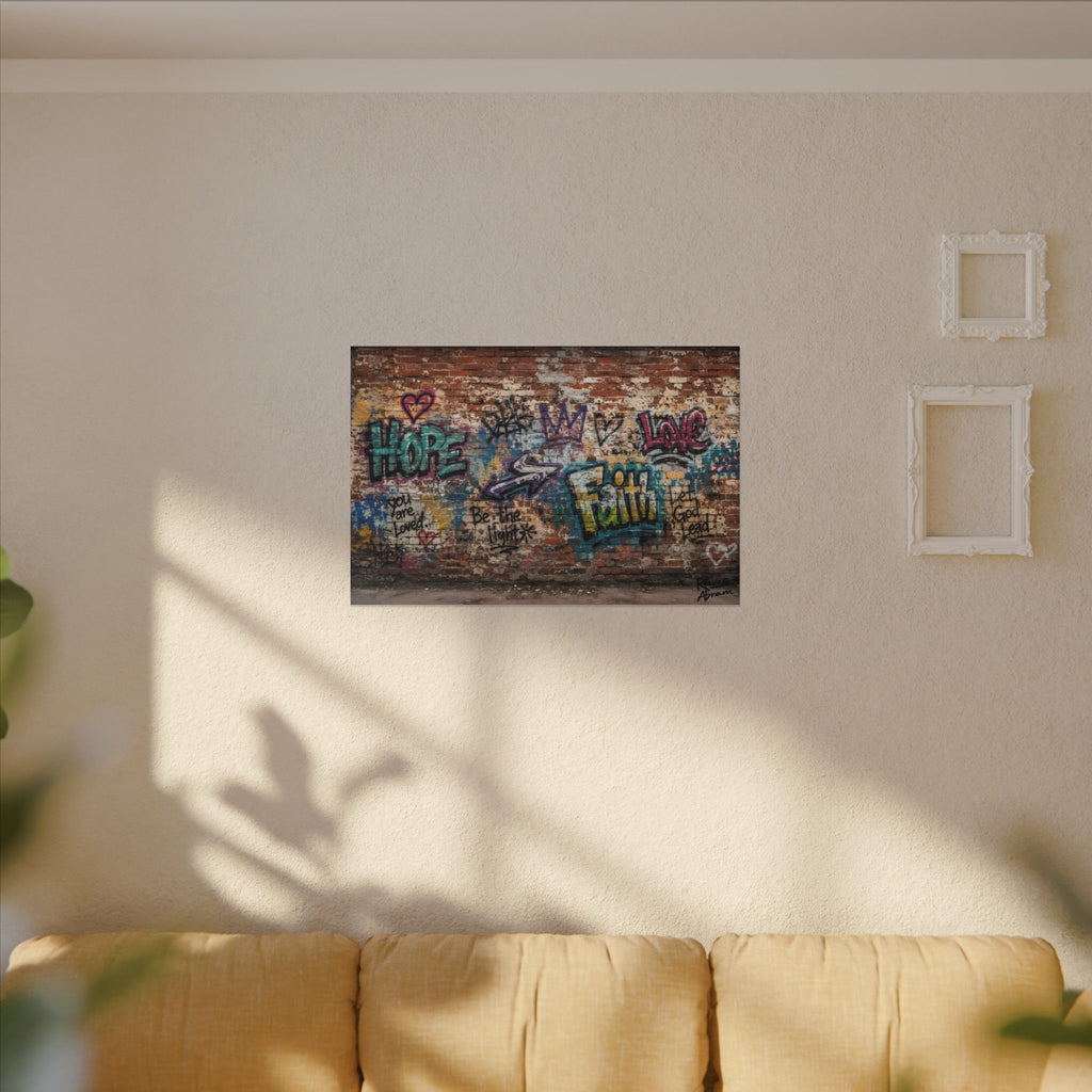 Walls of Faith | 36" x 24" Canvas (Horizontal) | Christian Pop Art | Faith Wall Decor - Hope + Faith + Love