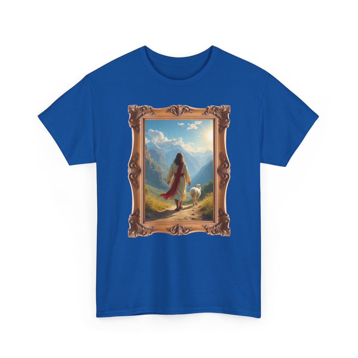 Jesus and the Lost Lamb - Framed - T-Shirt | Religious Inspirational Tee, Jesus in Bible Artwork