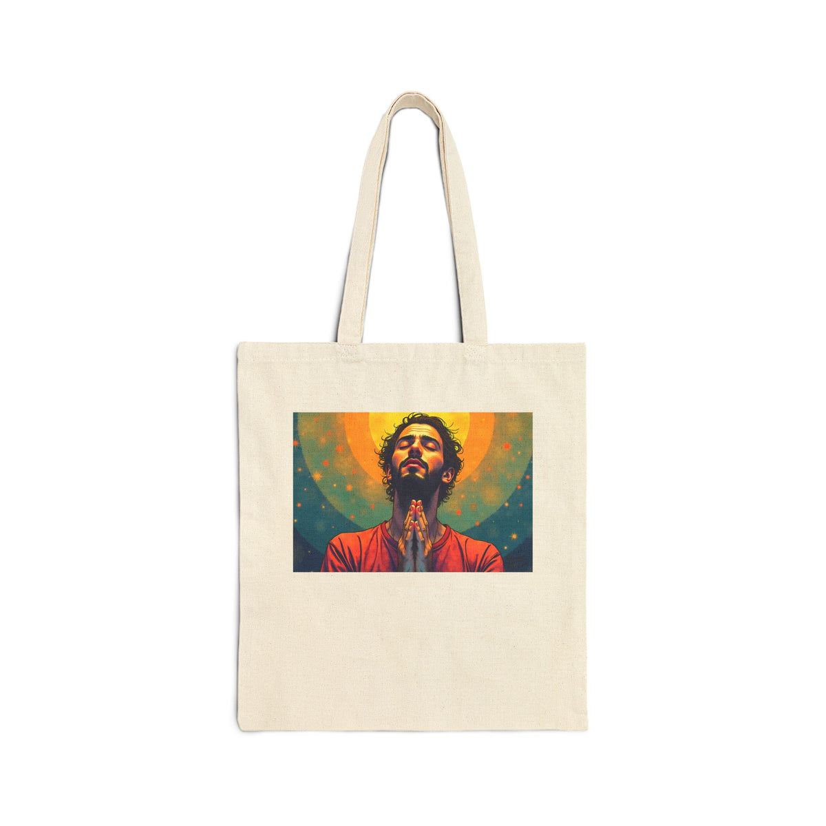 Praying Man - Serenity in Cosmic Light - Canvas Tote Bag