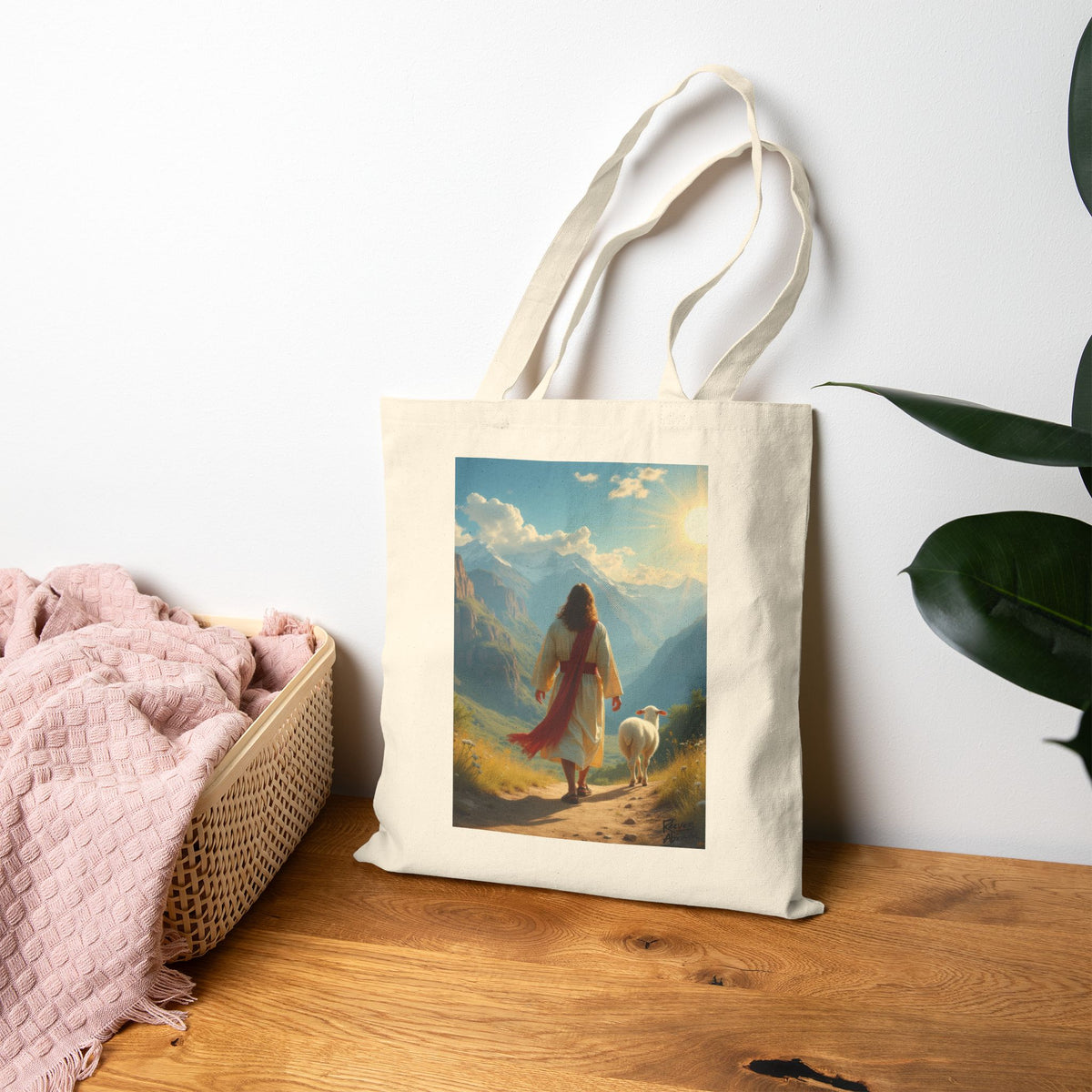 Jesus and the Lost Lamb | Christian Art | Faith-Inspired - Canvas Tote Bag