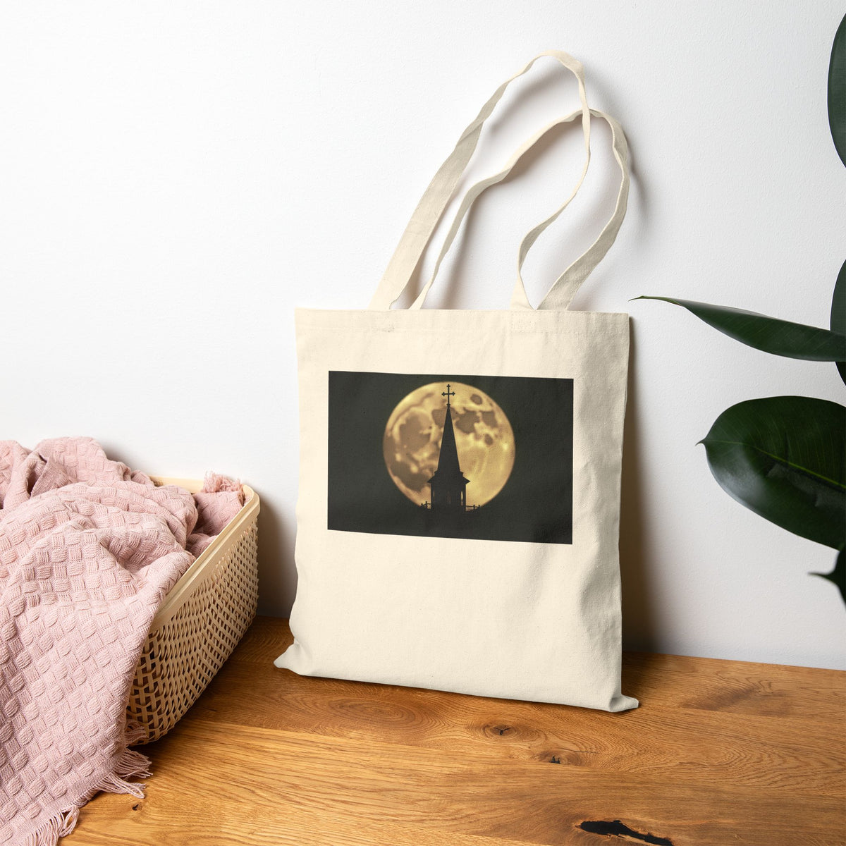 Moonlit Church Steeple - Canvas Tote Bag - Beauty of the Night Sky