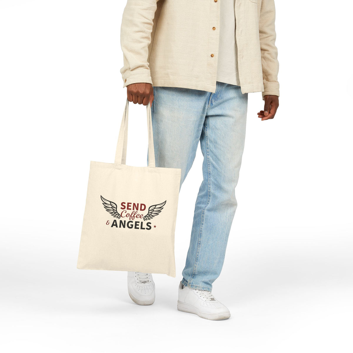 Send Coffee and Angels - Canvas Tote Bag - Bringing Faith and Humor to Mornings