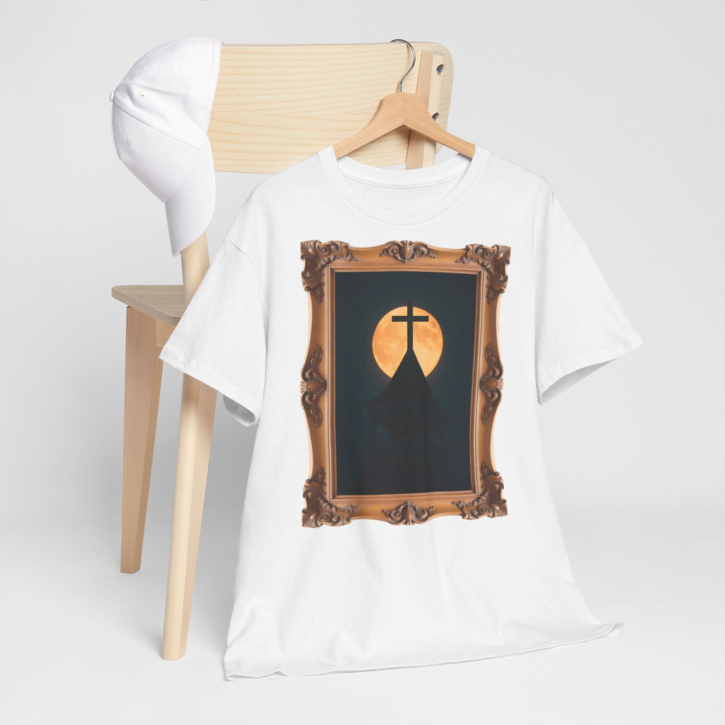 Church Steeple Moon - Framed - T-Shirt | Religious Inspirational Tee | Beauty of the Night Sky