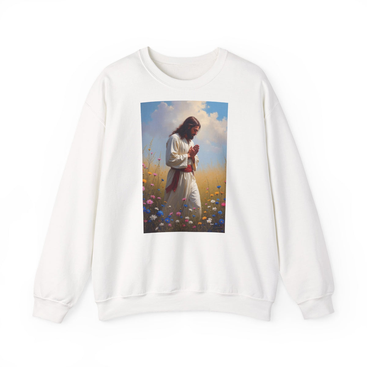 Jesus Praying in Meadow - Crewneck Sweatshirt | Prayer Shirt