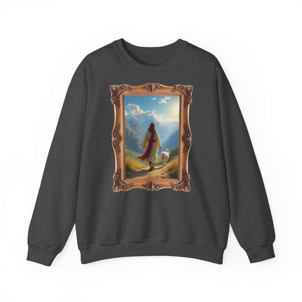 Jesus and the Lost Lamb - Framed | Crewneck Sweatshirt | Christian Art | Faith-Inspired
