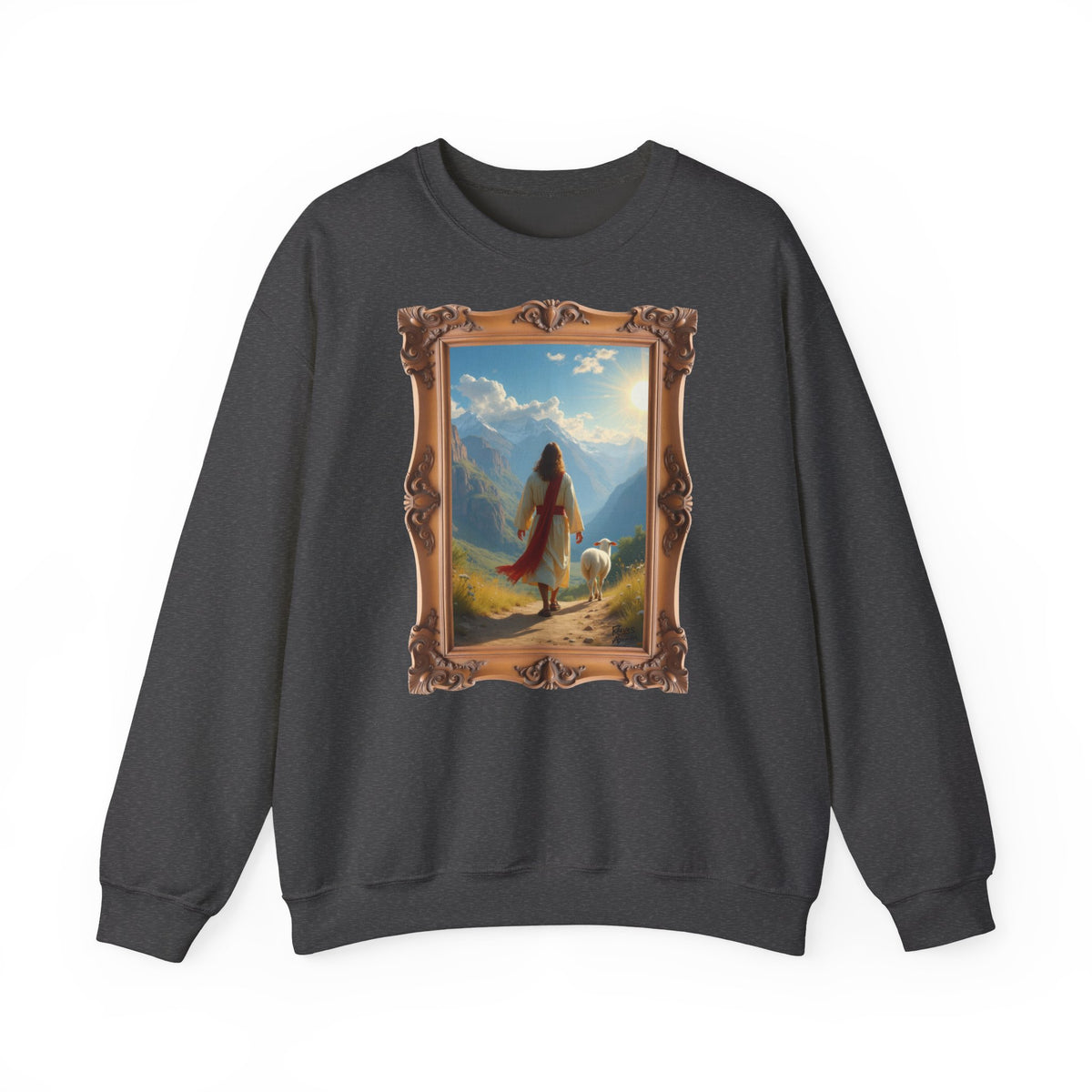 Jesus and the Lost Lamb - Framed | Crewneck Sweatshirt | Christian Art | Faith-Inspired
