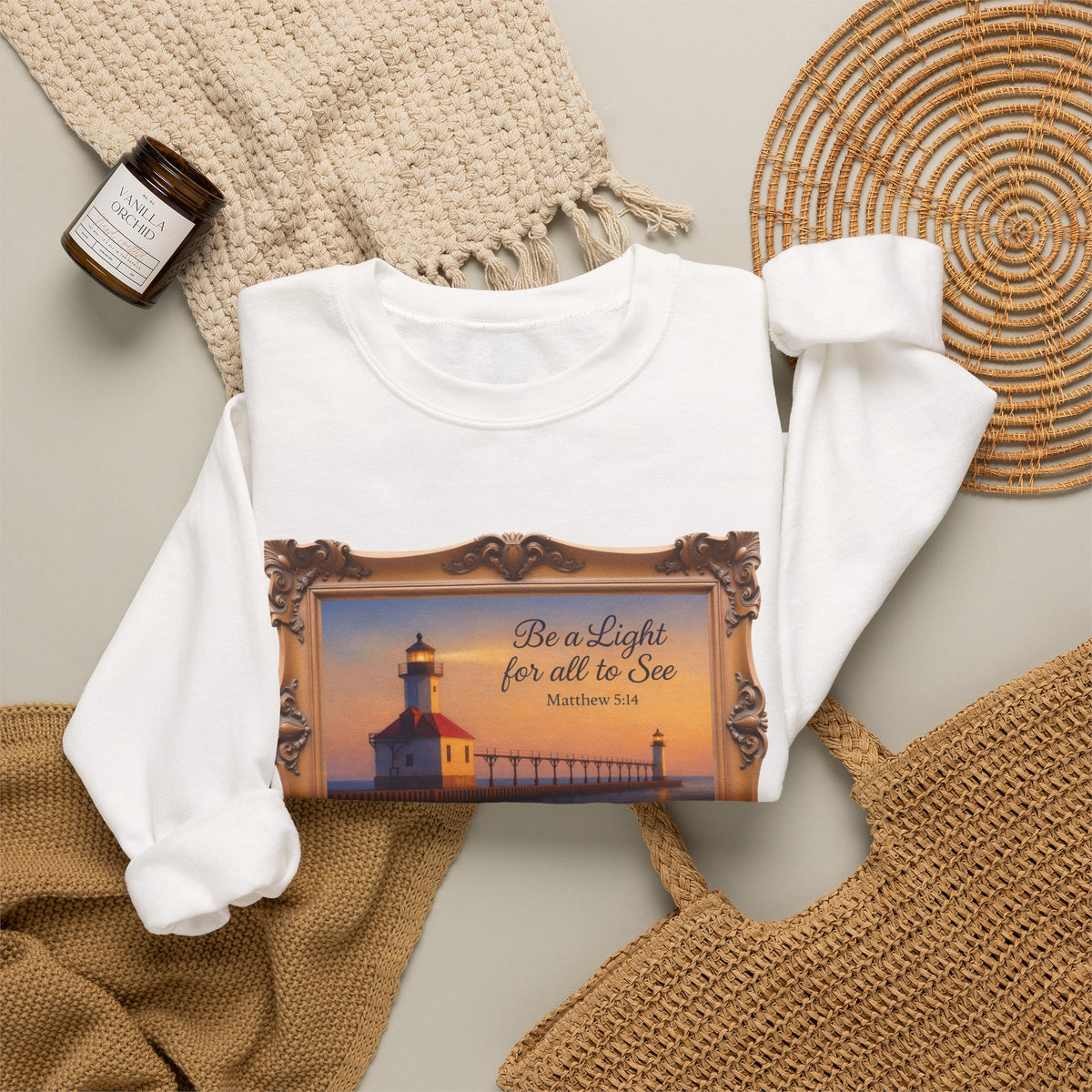Be a Light - Matthew 5:14 - Framed | Crewneck Sweatshirt | Christian Art | Inspirational Scripture