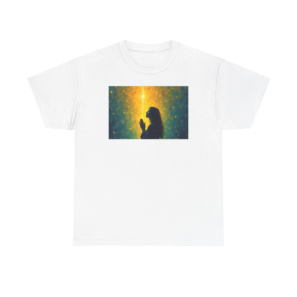 Woman in Prayer Under Magical Light - T-Shirt | Religious Inspirational Tee, Prayer Shirt