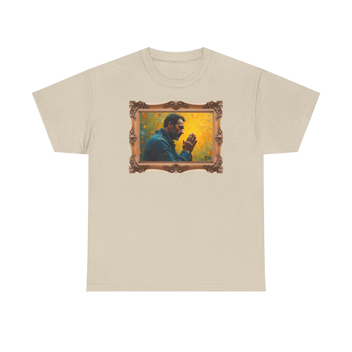 Man in Prayer - Framed - T-Shirt | Religious Inspirational Tee, Prayer Artwork