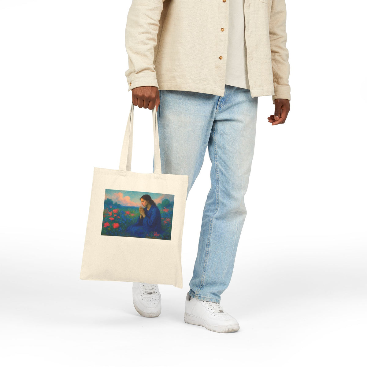 Praying Woman in Wildflowers - Canvas Tote Bag
