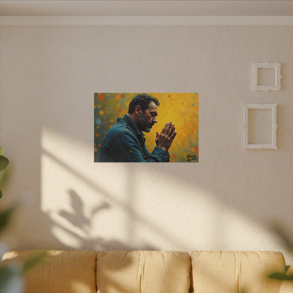Man in Prayer Illustration | 36" x 24" Canvas (Horizontal) | Christian Art | Home Decor | Wall Art