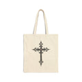 Ornate Silver Jeweled Cross Sketch - Canvas Tote Bag - Gothic-Style Christian Art