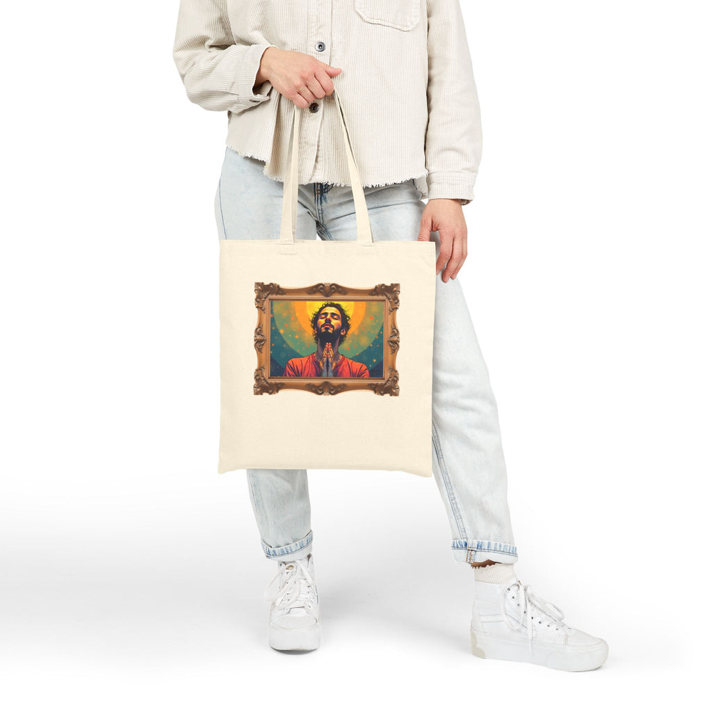 Praying Man - Serenity in Cosmic Light - Framed - Canvas Tote Bag