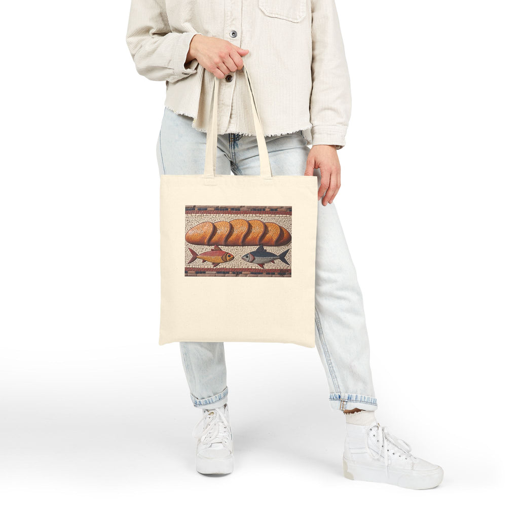Five Loaves and Two Fish Mosaic - Canvas Tote Bag - Roman-Era-Inspired Christian Art