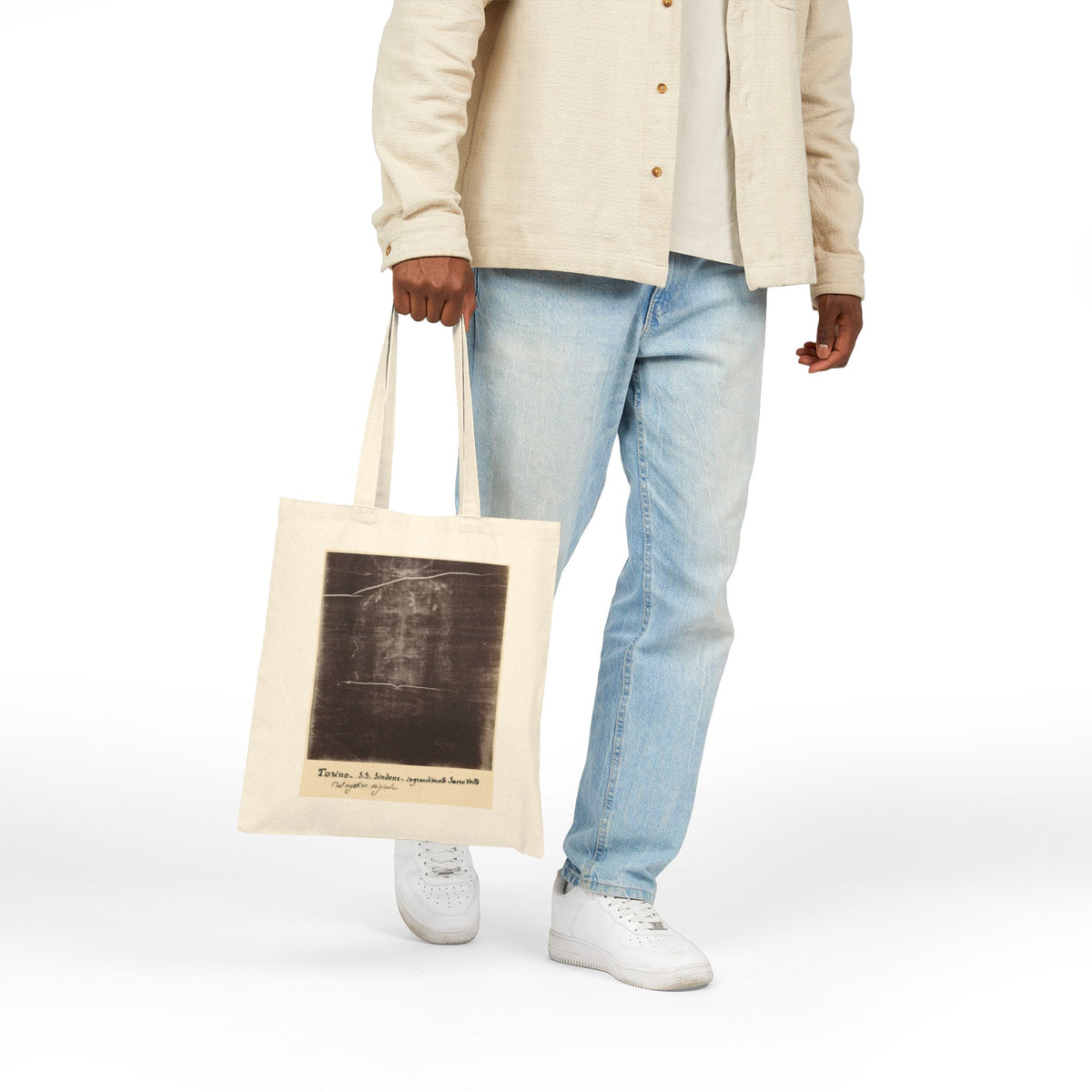 The Holy Face of Jesus - Shroud of Turin 1898 - Canvas Tote Bag - Secondo Pia Historic Photographic Negative - Vintage Christian Art