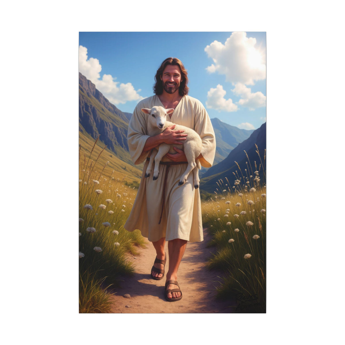 Jesus Carrying the Little Lamb | 24" x 36" Canvas (Vertical) | Christian Wall Art | Faith Home Decor | The Good Shepherd