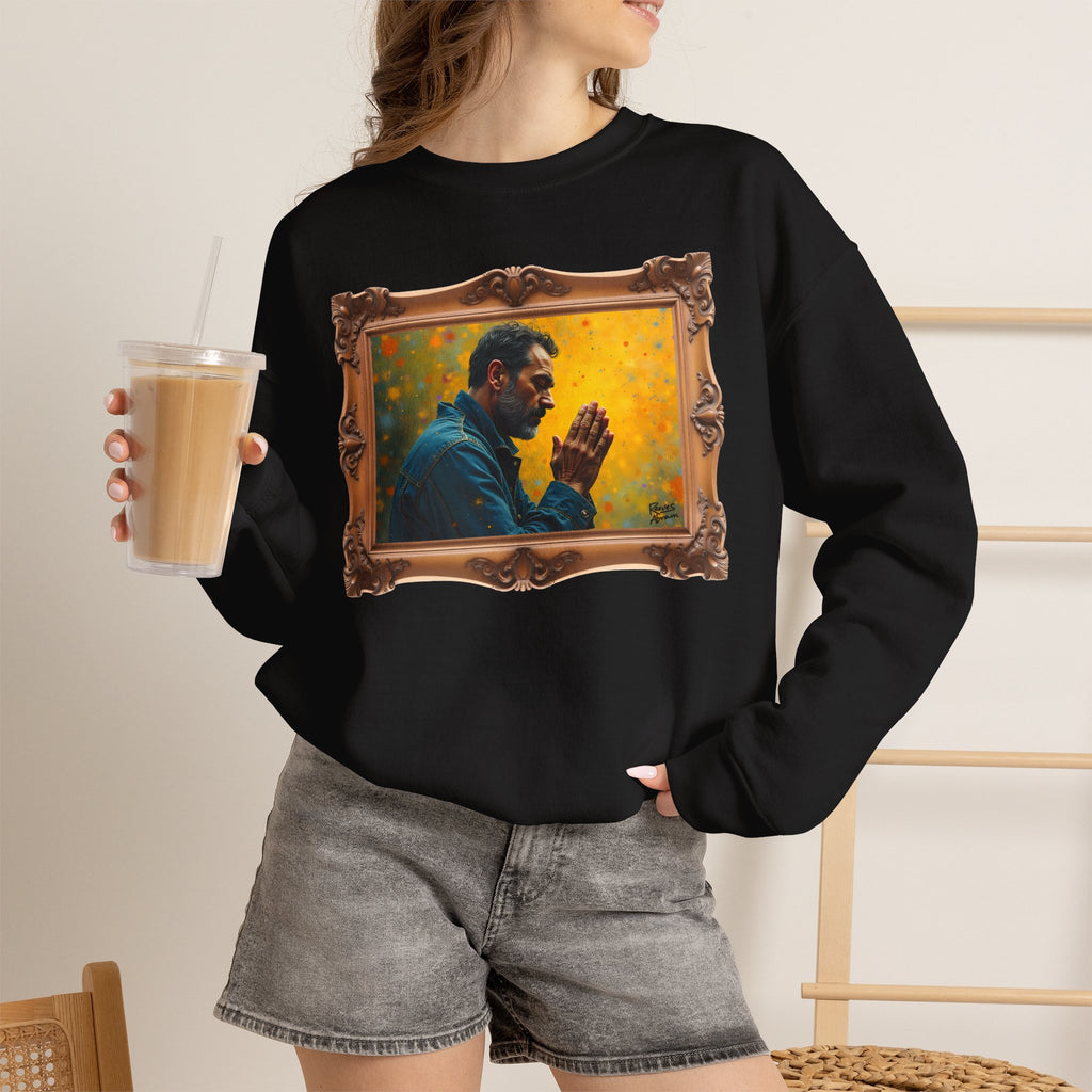 Man in Prayer - Framed | Crewneck Sweatshirt | Christian Art | Faith-Inspired