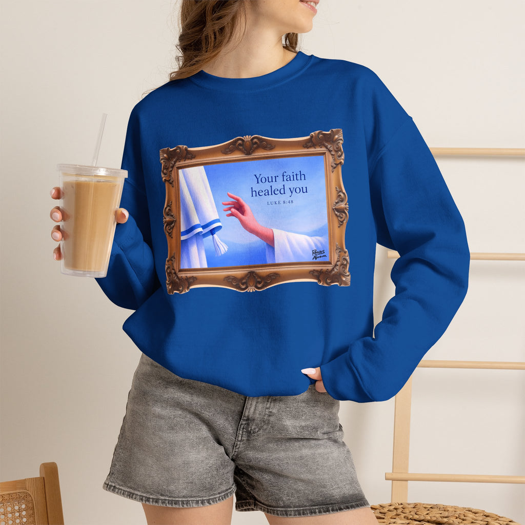 Your Faith Healed You (Luke 8:48) - Framed - Crewneck Sweatshirt | Bible Art