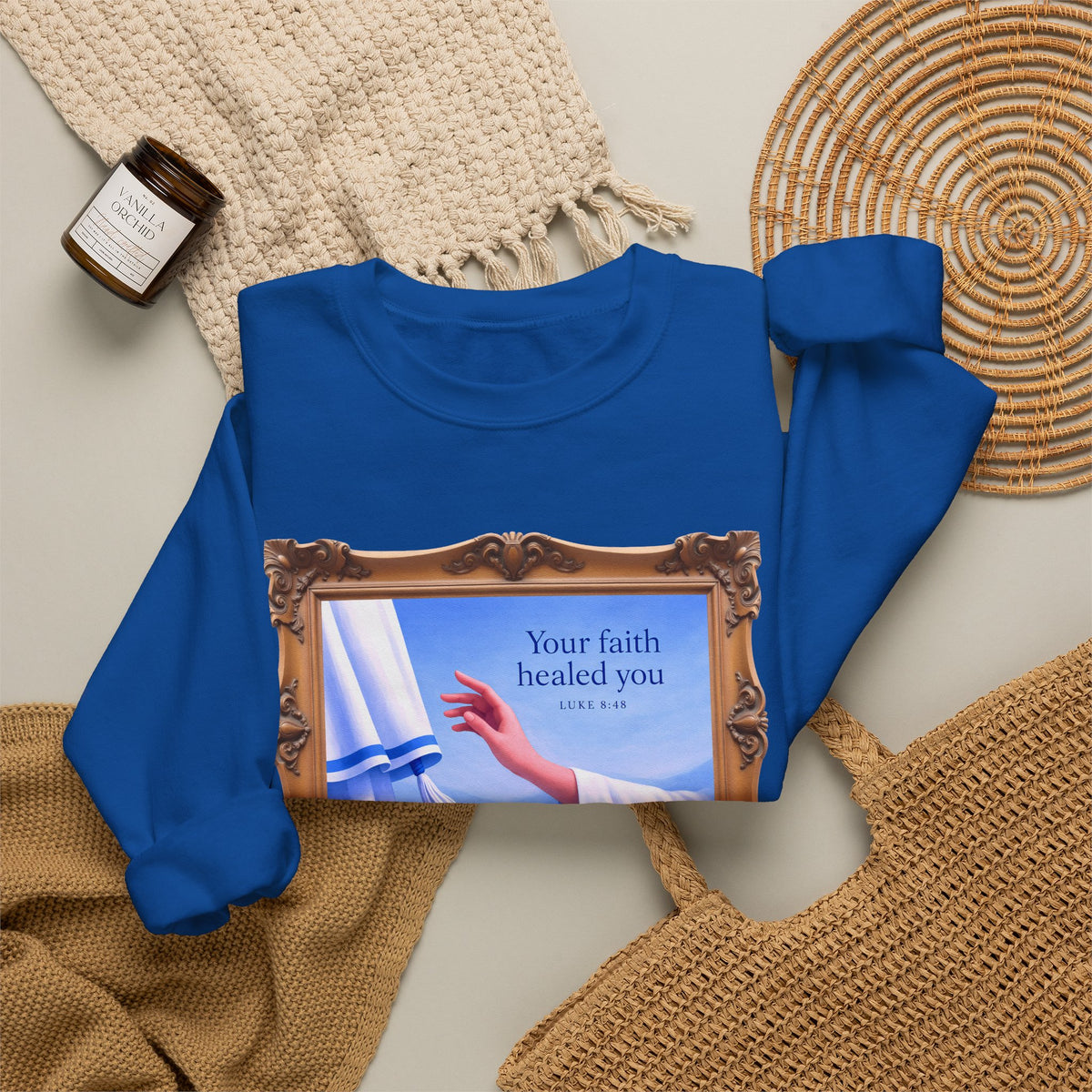 Your Faith Healed You (Luke 8:48) - Framed - Crewneck Sweatshirt | Bible Art