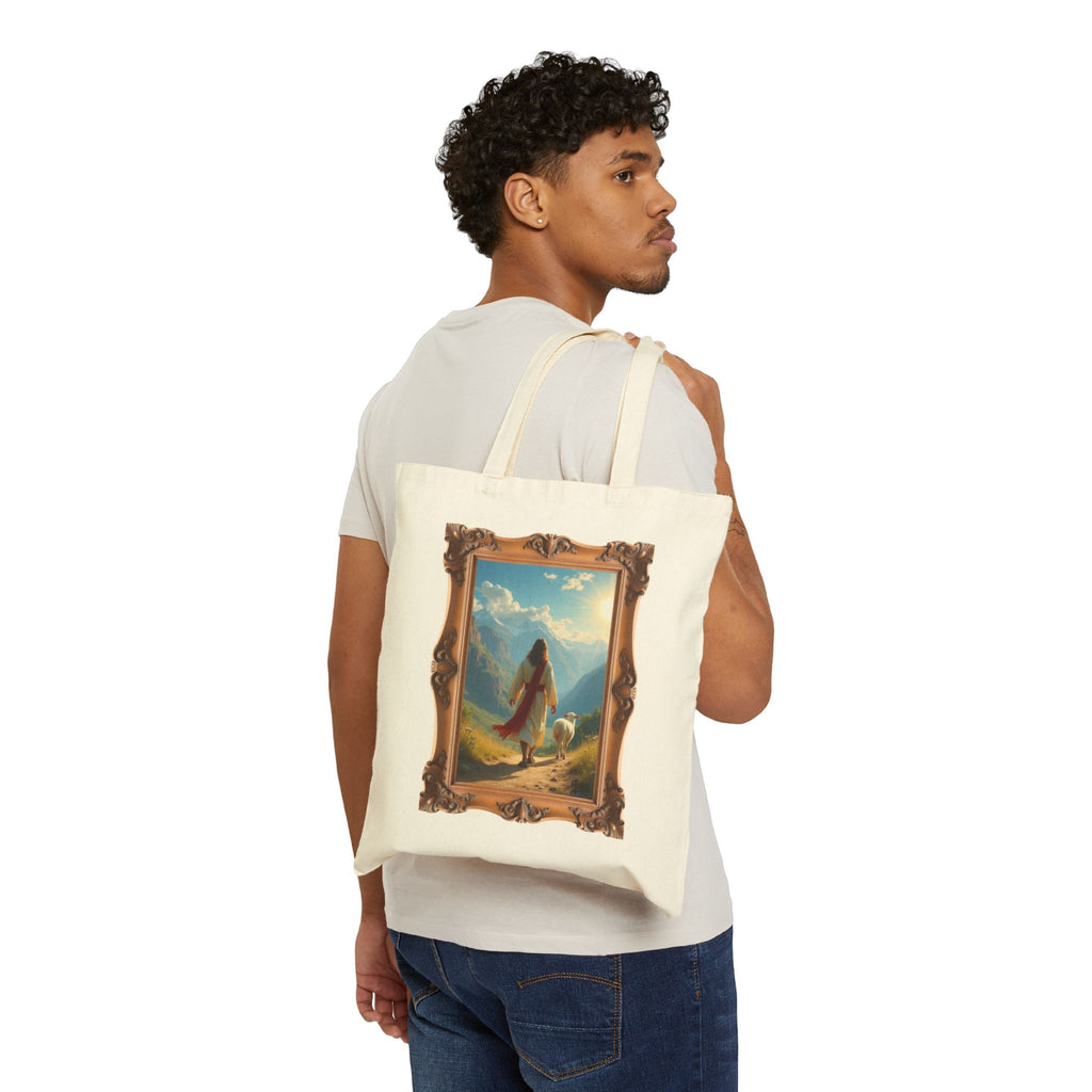 Jesus and the Lost Lamb - Framed | Christian Art | Faith-Inspired - Canvas Tote Bag