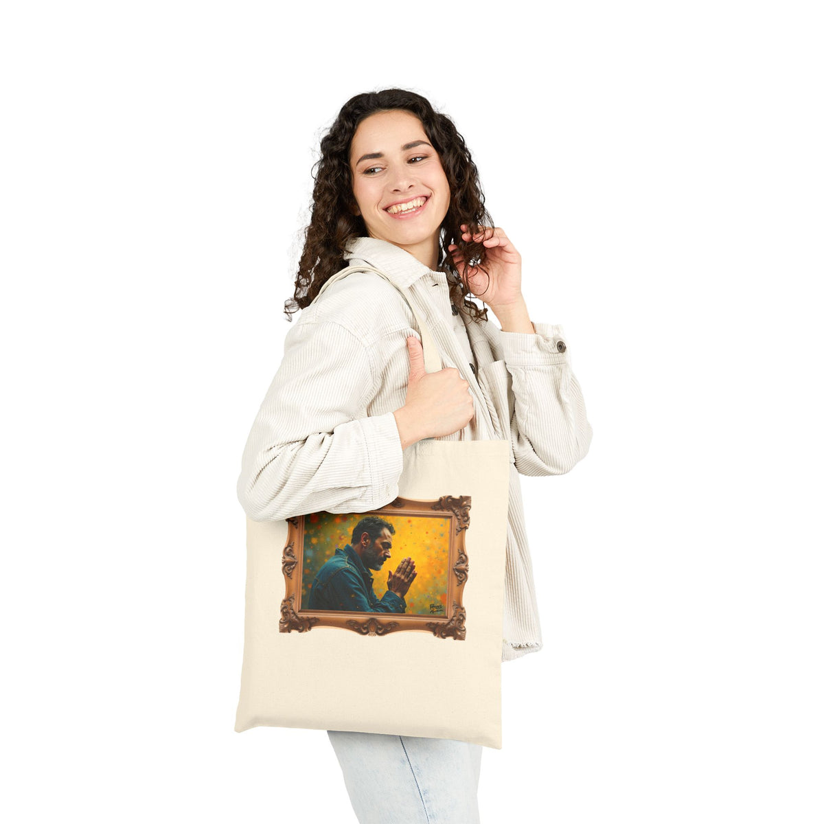 Man in Prayer - Framed - Canvas Tote Bag