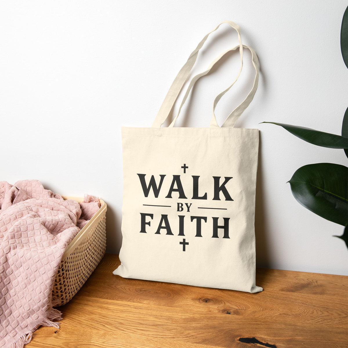 Walk by Faith Crosses Design - Canvas Tote Bag - 2 Corinthians 5:7