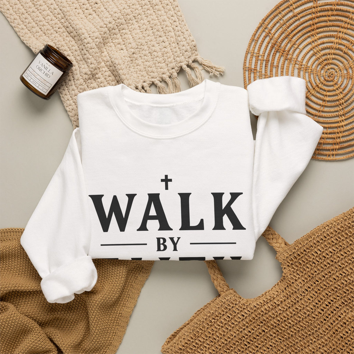 Walk by Faith Crosses Design - Crewneck Sweatshirt | Bible Art | 2 Corinthians 5:7