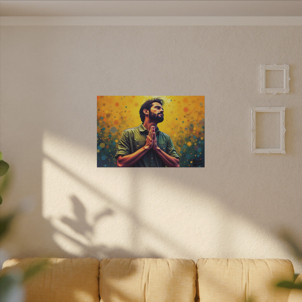 Praying Man Starburst | 36" x 24" Canvas (Horizontal) | Christian Wall Art | Illustration Style