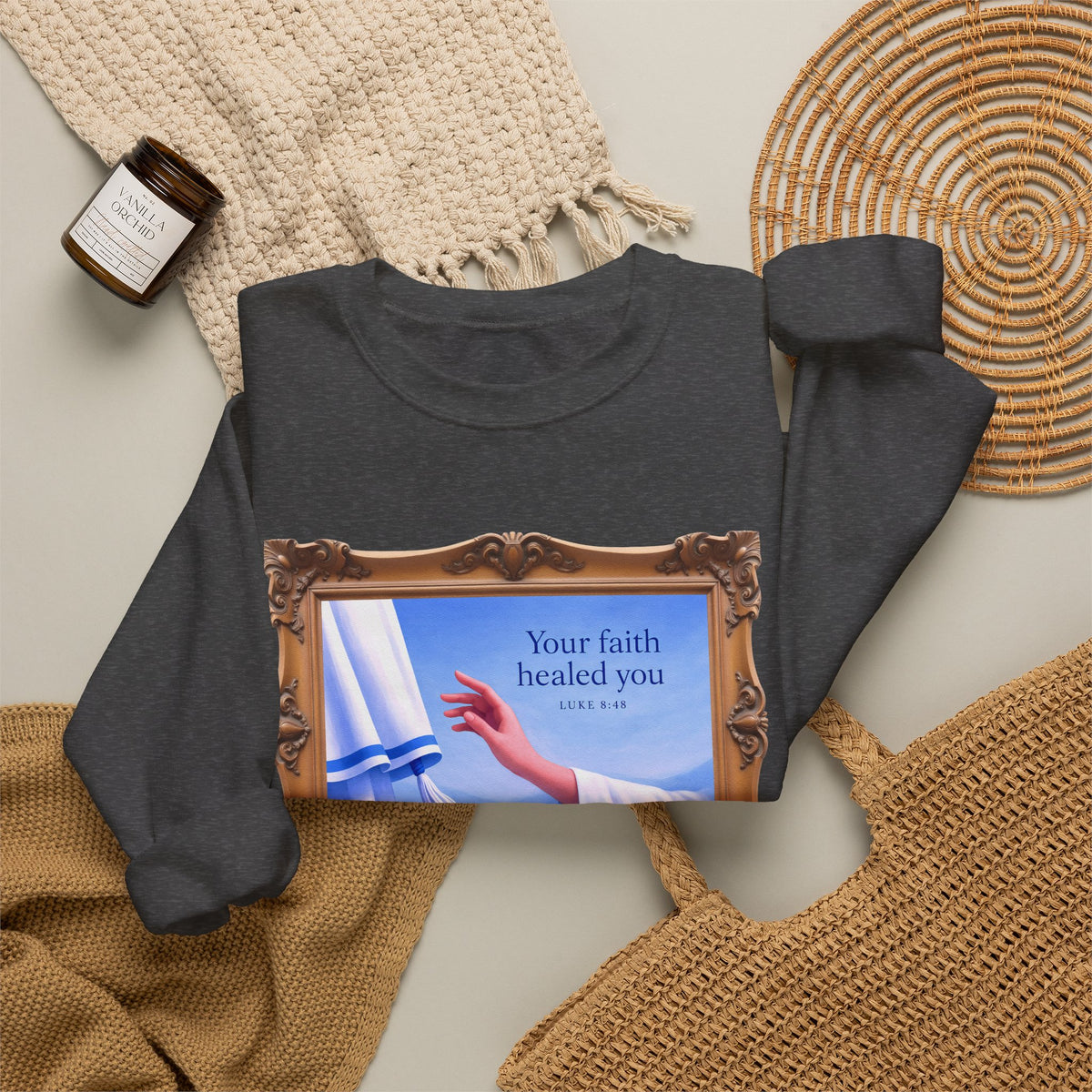 Your Faith Healed You (Luke 8:48) - Framed - Crewneck Sweatshirt | Bible Art