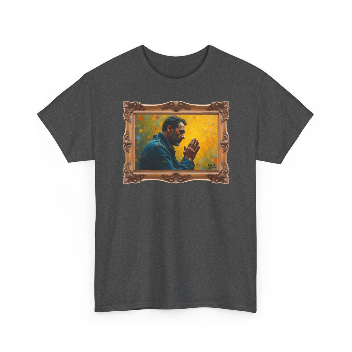 Man in Prayer - Framed - T-Shirt | Religious Inspirational Tee, Prayer Artwork