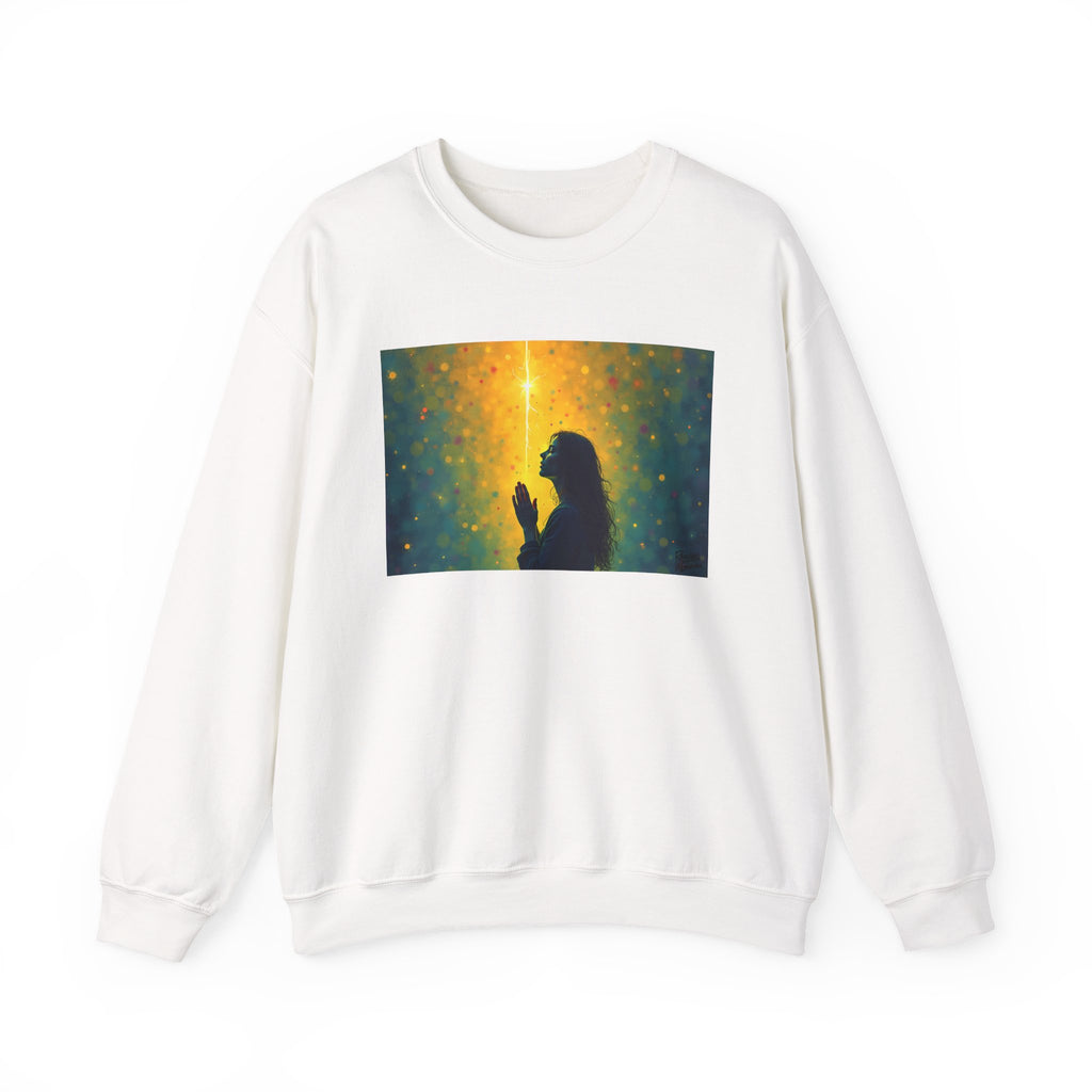 Woman in Prayer Under Magical Light - Crewneck Sweatshirt | Prayer Shirt