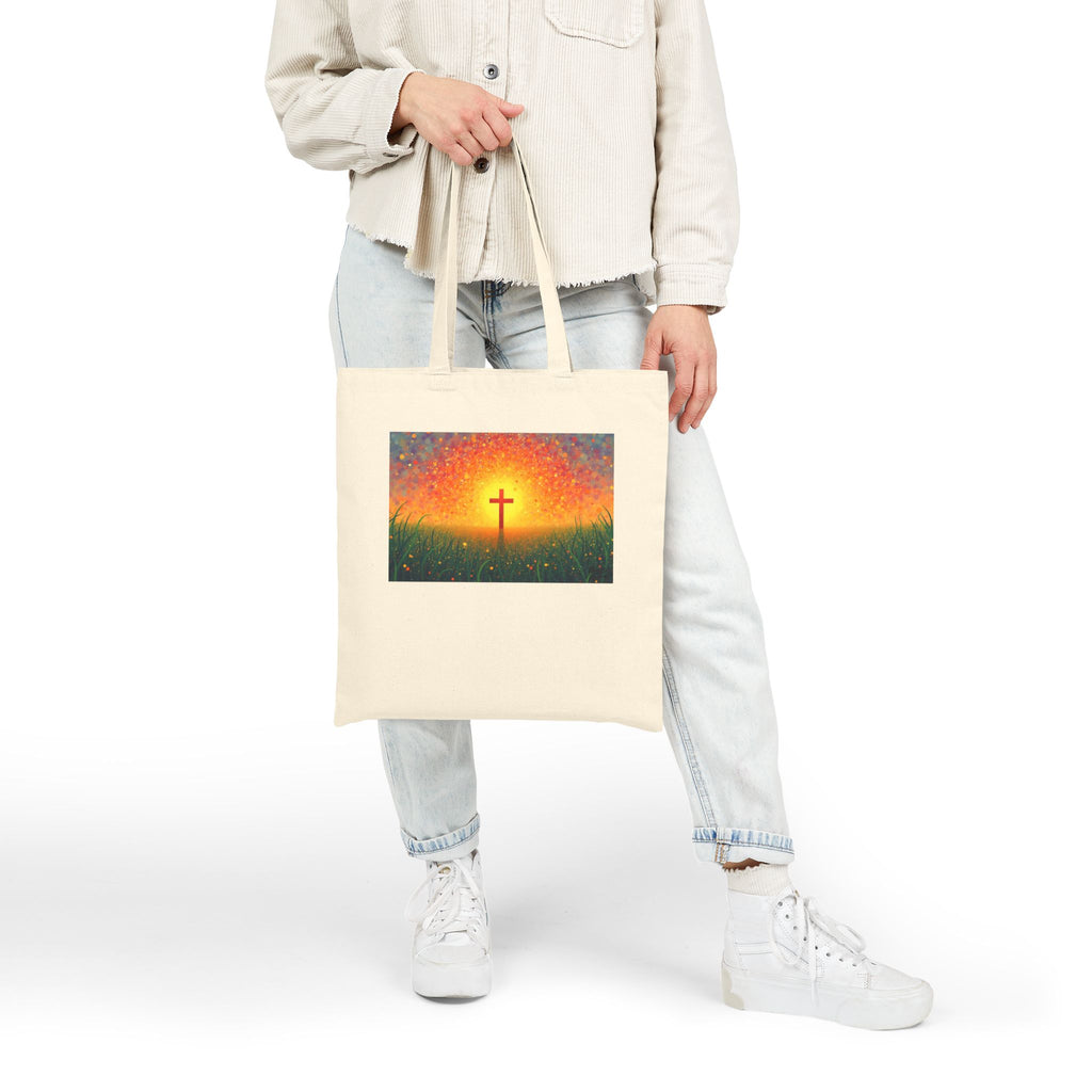 Glowing Cross in the Field - Canvas Tote Bag - Cross of Christ