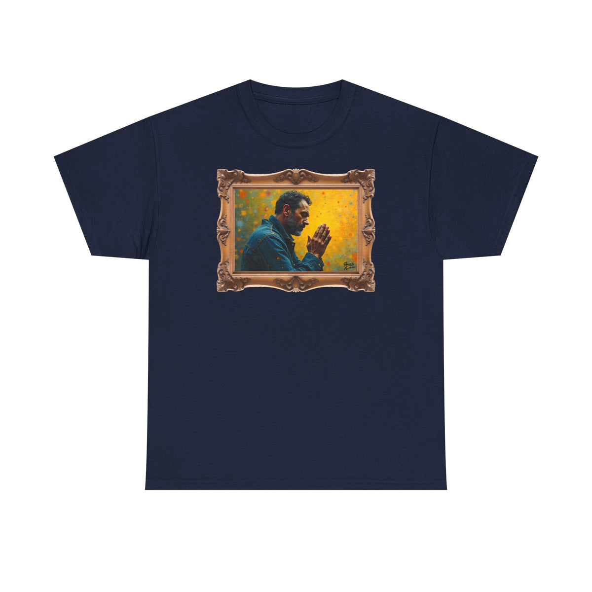 Man in Prayer - Framed - T-Shirt | Religious Inspirational Tee, Prayer Artwork