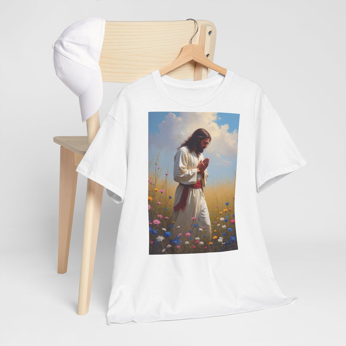 Jesus Praying in Meadow - T-Shirt | Religious Inspirational Tee, Prayer Shirt