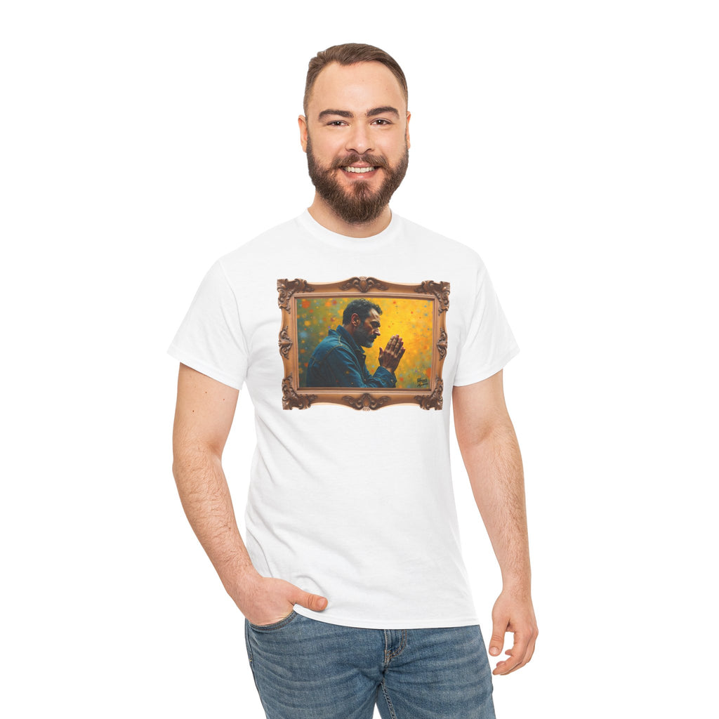 Man in Prayer - Framed - T-Shirt | Religious Inspirational Tee, Prayer Artwork