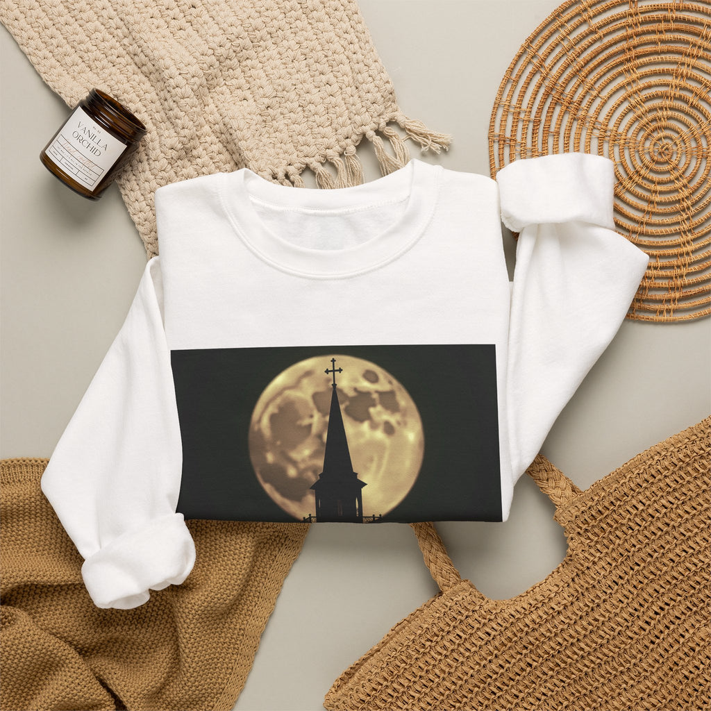 Moonlit Church Steeple - Crewneck Sweatshirt | Beauty of the Night Sky