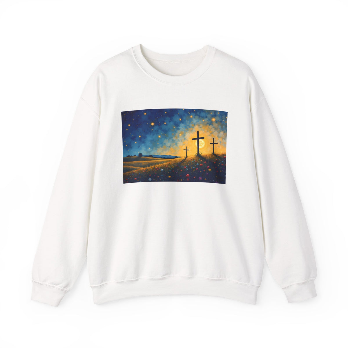 Three Crosses on Hill - Crewneck Sweatshirt | Bible Art