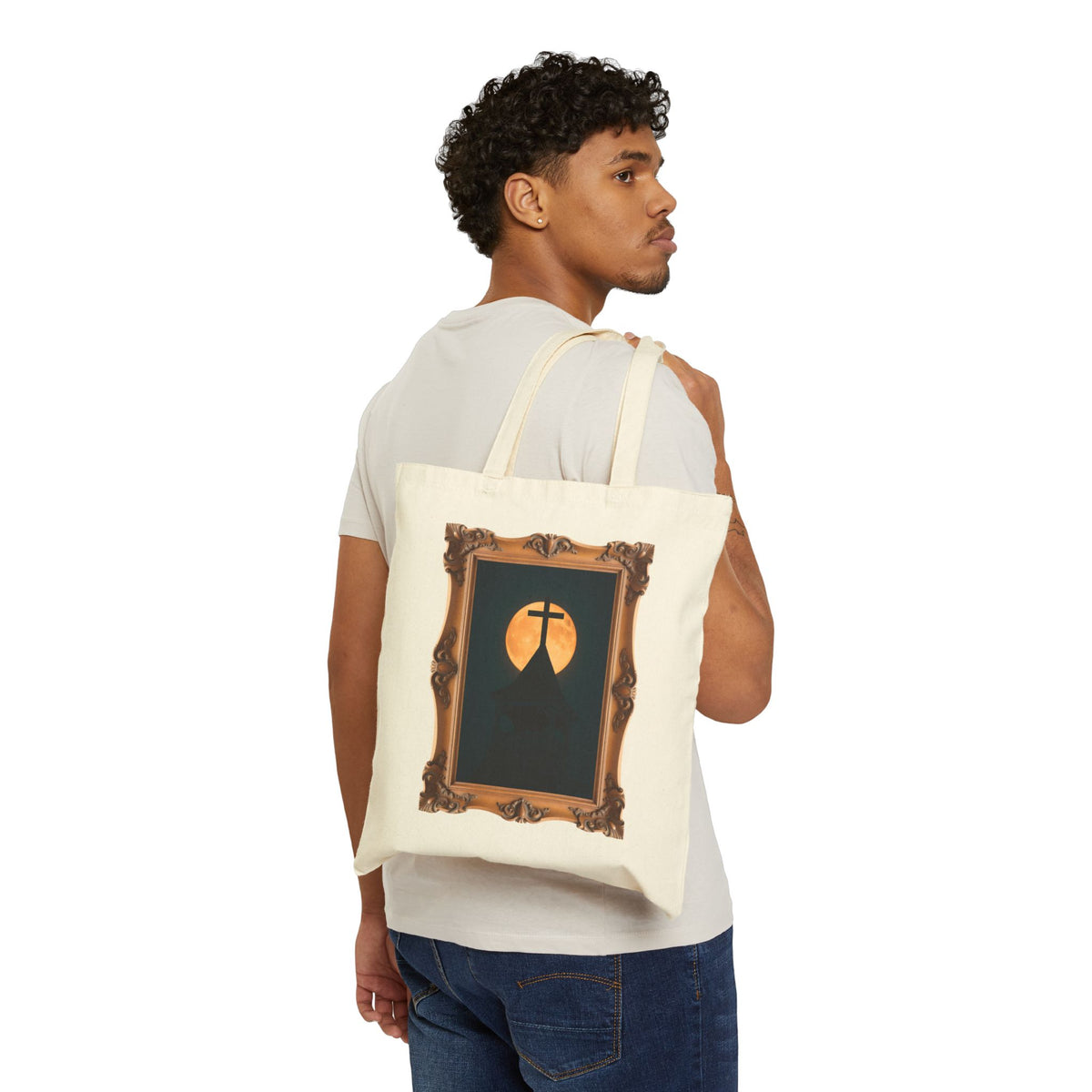 Church Steeple Moon - Framed - Canvas Tote Bag - Beauty of the Night Sky