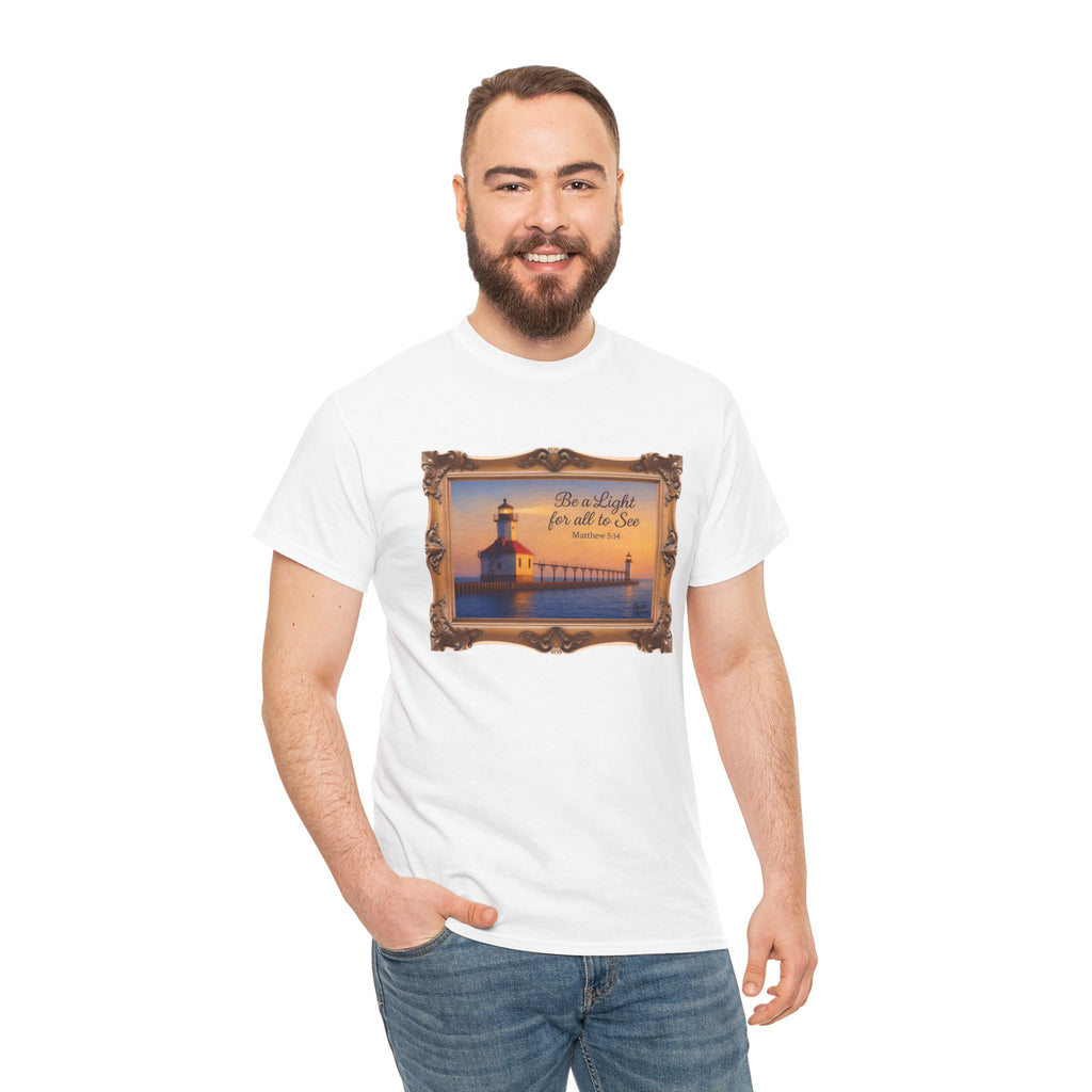 Be a Light - Matthew 5:14 - Framed | T-Shirt | Religious Inspirational Tee | Christian Art | Scripture Shirt