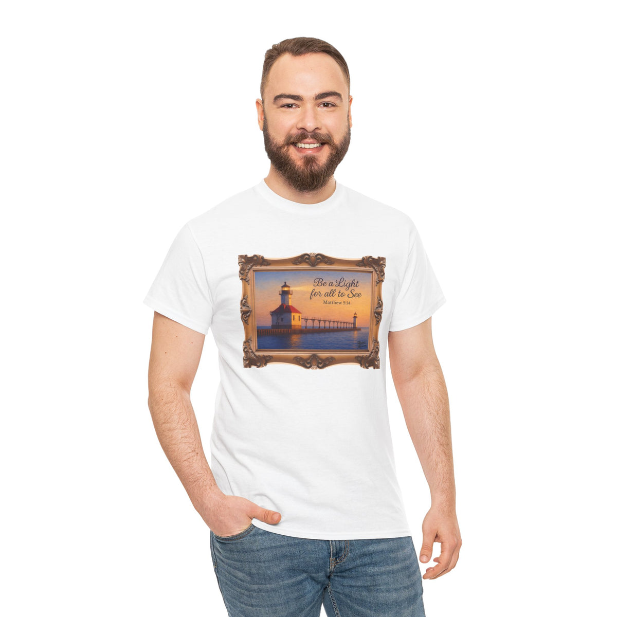 Be a Light - Matthew 5:14 - Framed | T-Shirt | Religious Inspirational Tee | Christian Art | Scripture Shirt