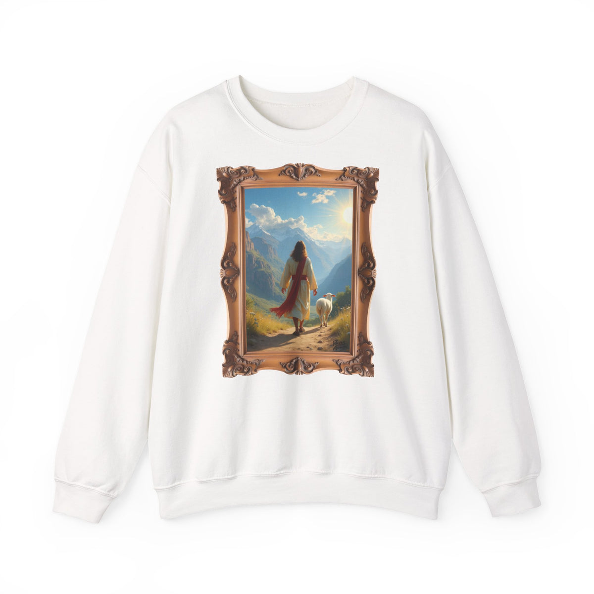 Jesus and the Lost Lamb - Framed | Crewneck Sweatshirt | Christian Art | Faith-Inspired