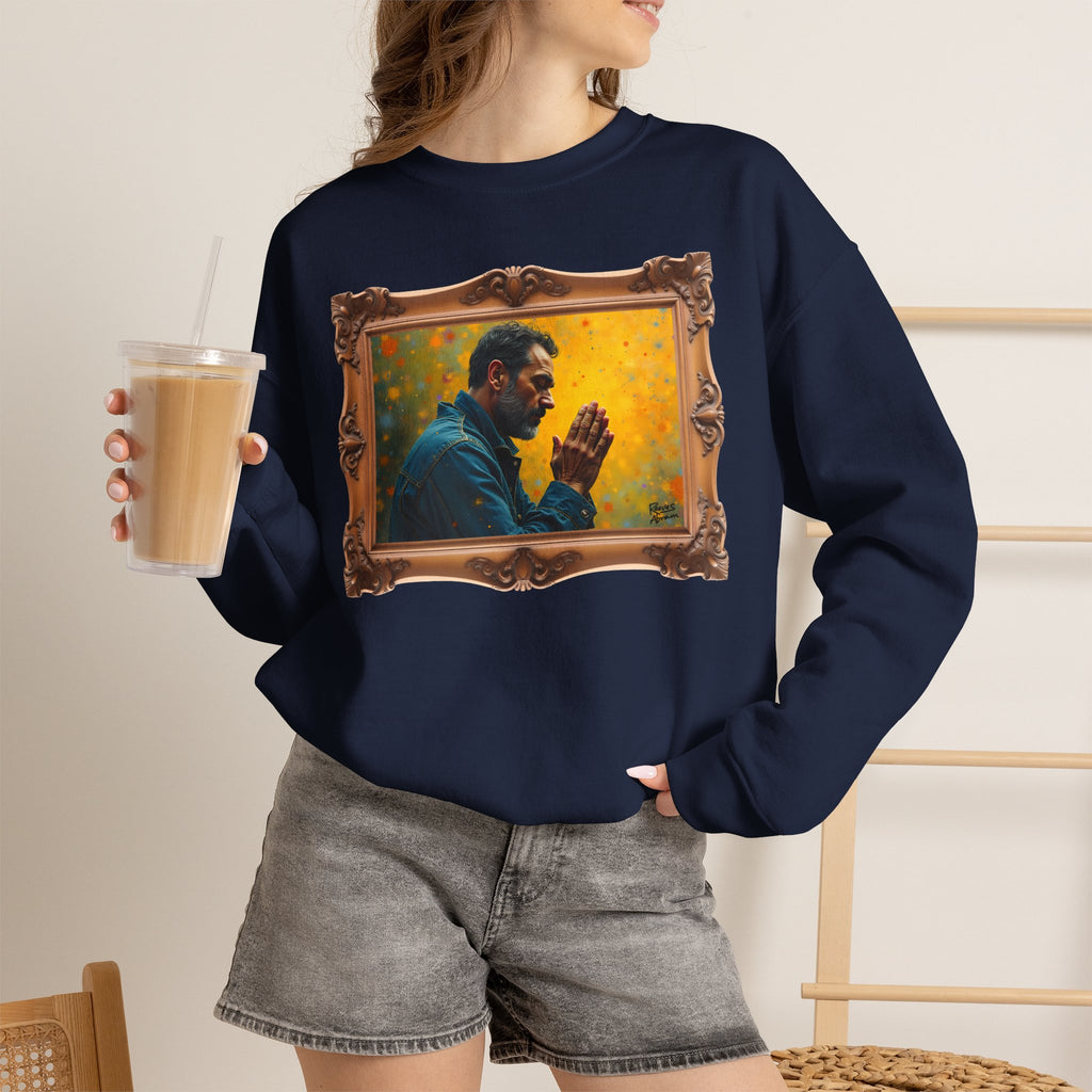 Man in Prayer - Framed | Crewneck Sweatshirt | Christian Art | Faith-Inspired
