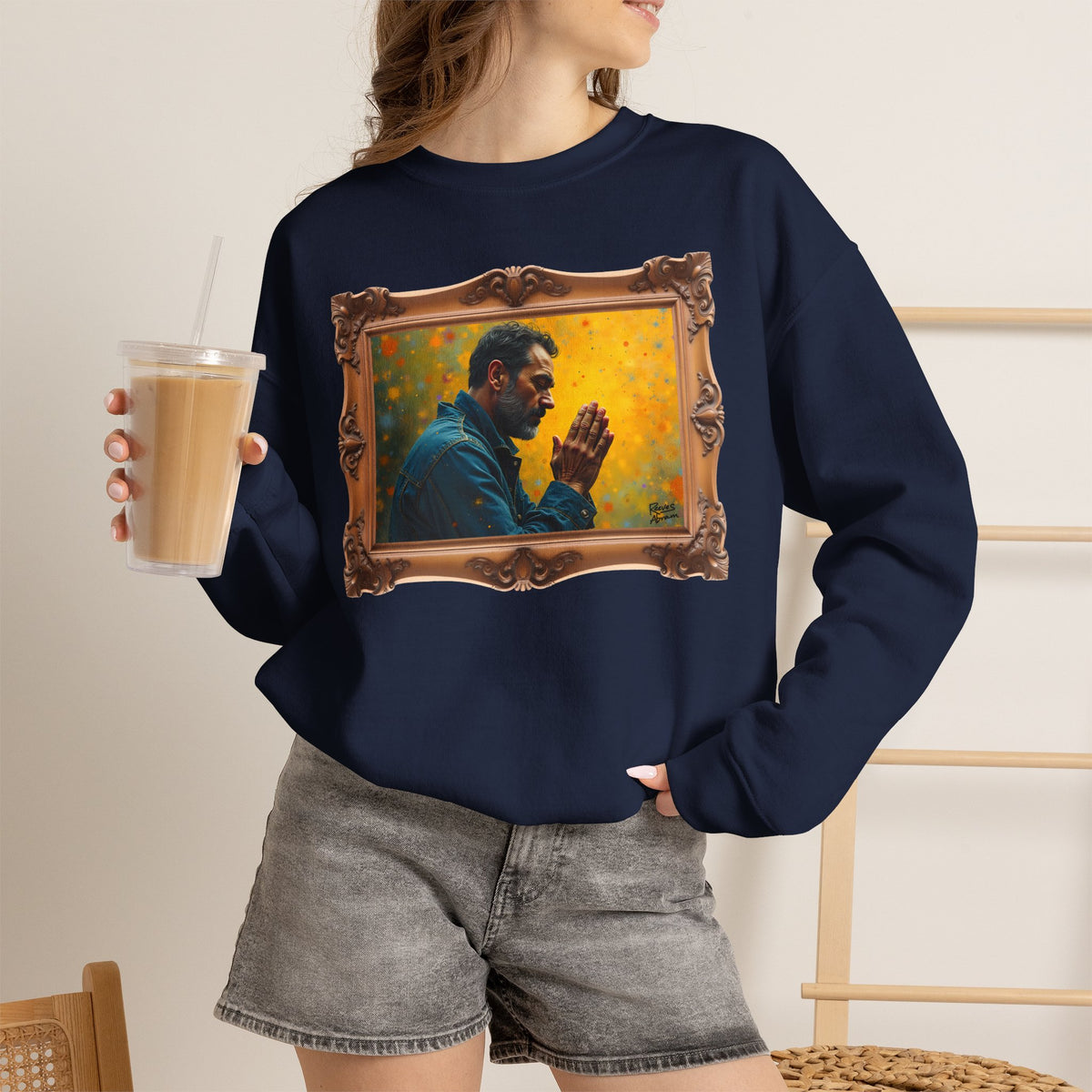 Man in Prayer - Framed | Crewneck Sweatshirt | Christian Art | Faith-Inspired