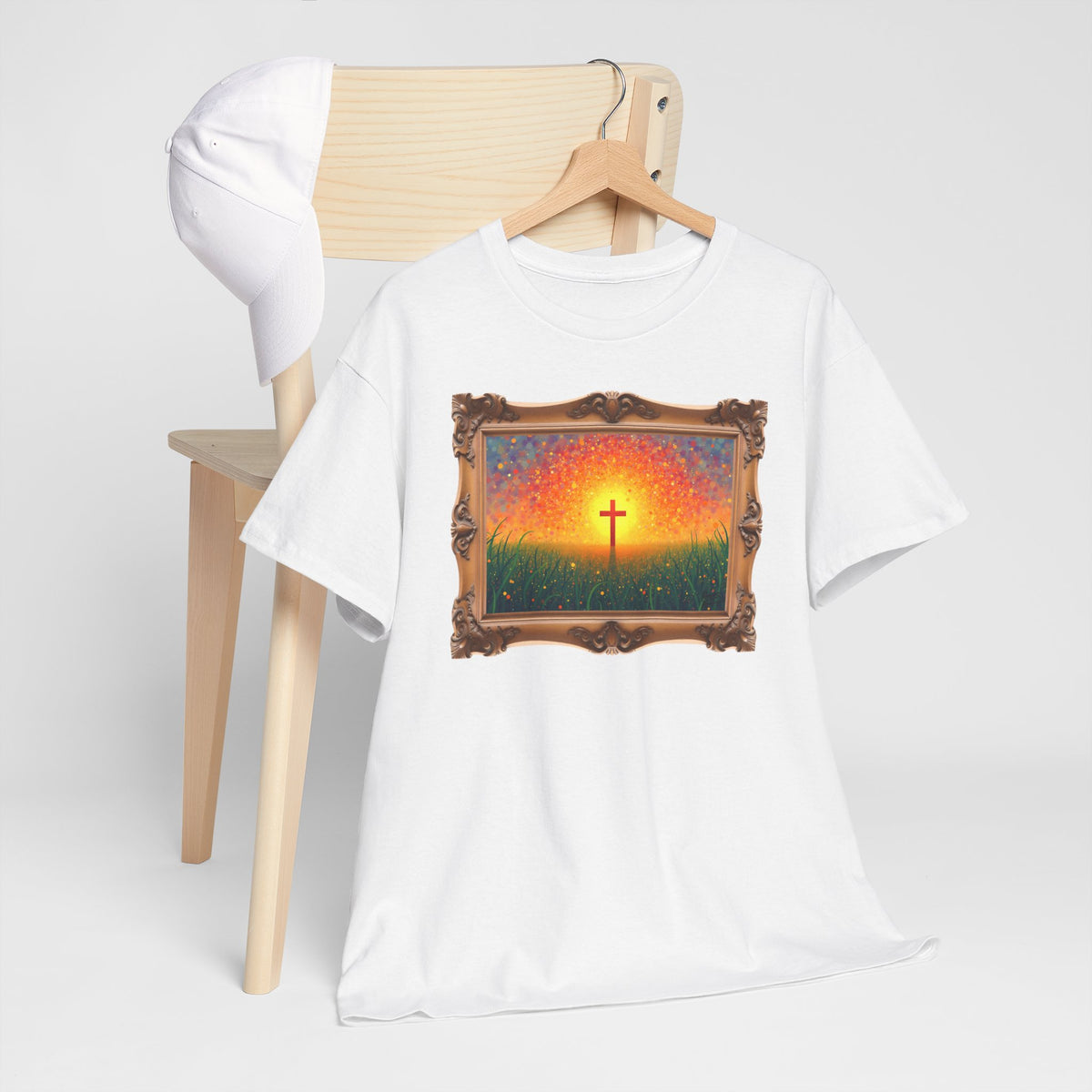 Glowing Cross in the Field - Framed - T-Shirt | Religious Inspirational Tee | Cross of Christ