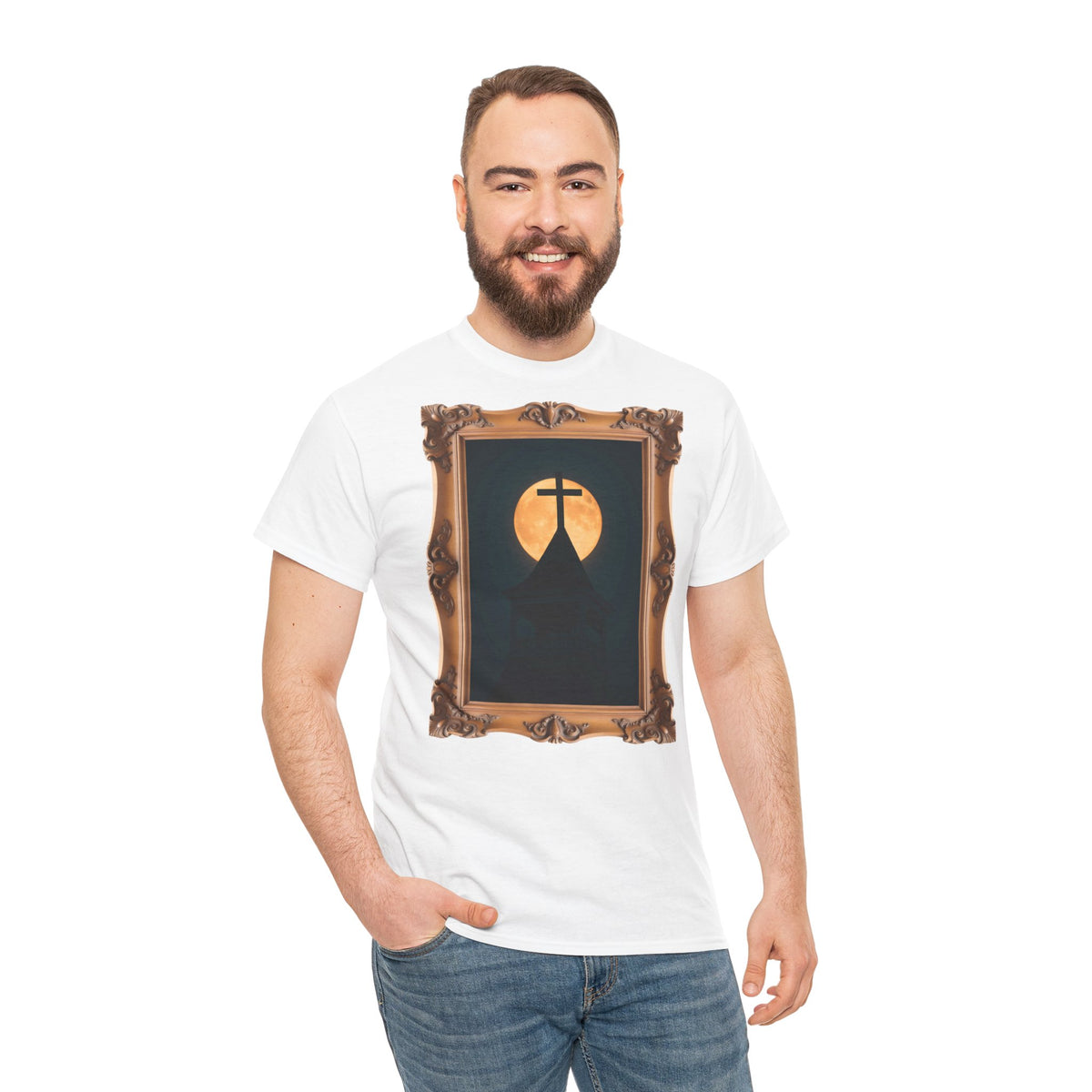 Church Steeple Moon - Framed - T-Shirt | Religious Inspirational Tee | Beauty of the Night Sky
