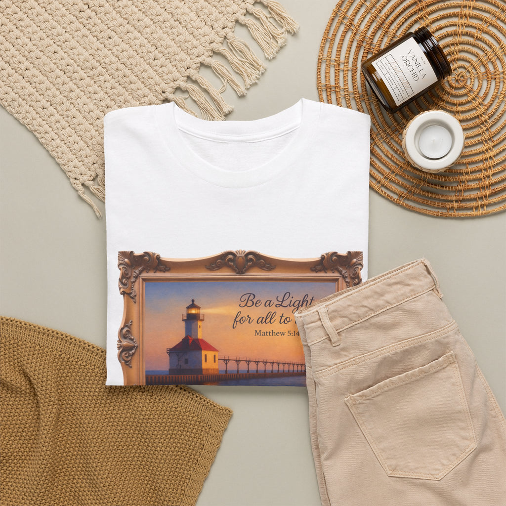 Be a Light - Matthew 5:14 - Framed | T-Shirt | Religious Inspirational Tee | Christian Art | Scripture Shirt