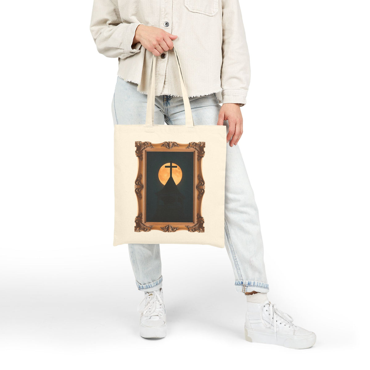 Church Steeple Moon - Framed - Canvas Tote Bag - Beauty of the Night Sky